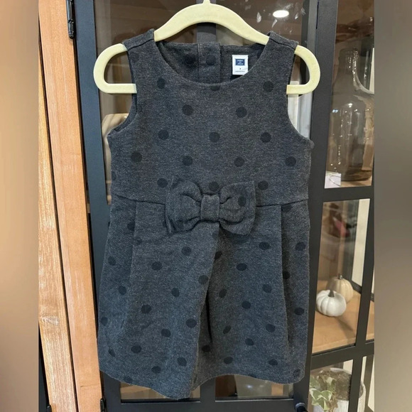 Janie & Jack bow dress toddler girl Dot Ponte Dress polka charcoal holidays - Picture 2 of 6